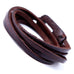 Deep Coffee Leather Wrap Cuff Men's Genuine Bracelet with Metal Hook Clasp (Brown)