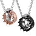 Crown His & Hers Couple Royal Ring Pendant Love Necklace Valentine Set,  19 & 21" Chain (Black,  Rose Gold)