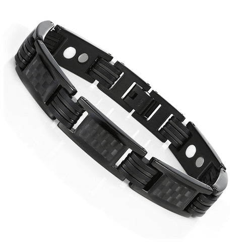 Men's Titanium Magnetic Link Bangle Bracelet with Carbon Fiber 8.66 inch (Black)