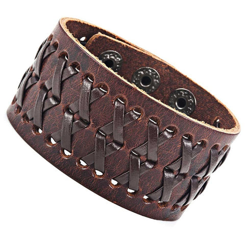 Stunning Brown Gipsy Kings Style Cuff Leather Bracelet Wristband Bangle Fashion (Adjustable)