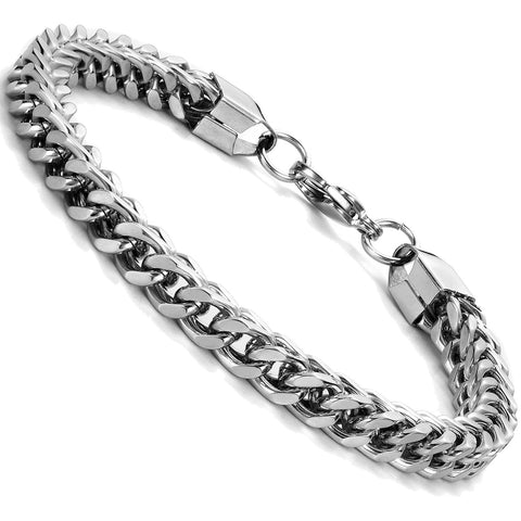 Silver Tone 316L Stainless Steel Gourmet Link Bracelet for Men
