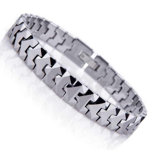 Unique Solid Tungsten Puzzle Pieces Style Mens Link Bracelet (Silver,  10mm)