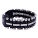 Unusual Genuine Leather & Metal Cuff Men's Bracelet by (Black,  Silver)