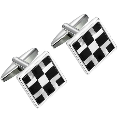 Abstract 316L Stainless Steel,  Onyx & Real Shell Men's Cufflinks (Black,  White,  Silver)