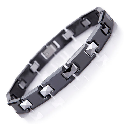 Amazing Tungsten & Ceramic Men's Link Bracelet (Black,  Silver)