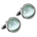 Stunning Round Blue Created-Opal & Stainless Steel Cufflinks for Men (Silver)
