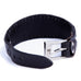 Elegant Coal Black Cuff Genuine Leather Bracelet for Men (Metal Buckle Clasp)