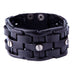 Gothic Men's Army Style Coal Black Cuff Genuine Leather Bracelet with Metal Silver Tone Screws
