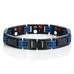 Men's Titanium Magnetic Link Bangle Bracelet with Carbon Fiber 8.66 inch (Black & Blue)