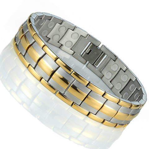 Men's Titanium Bracelet 8.66 inch Durable & Comfortable (Gold & Silver Tone)