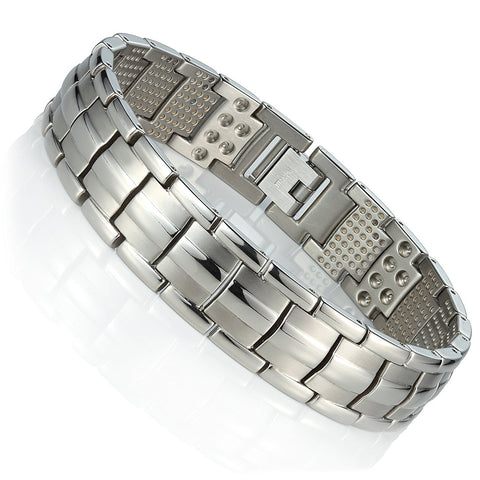 Men's Titanium Link Bangle Bracelet 8.66 inch Silver Tone