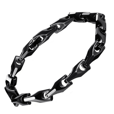 Classy Men's Solid Heavy Wheat Tungsten Carbide Bracelet - 3 Sided Links (Black)