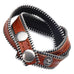 Zipper Style Brown Genuine Leather Wrap Cuff Bracelet for Men