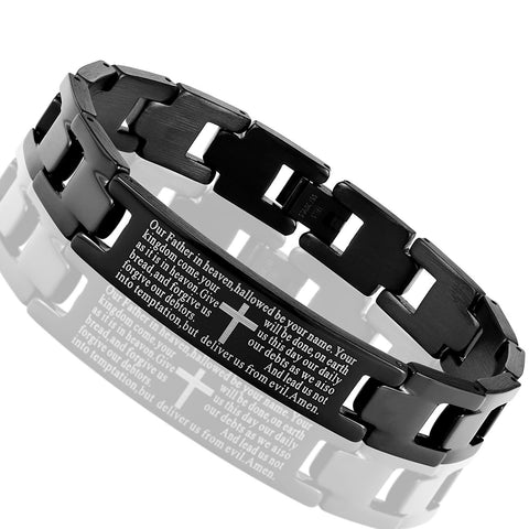 Lords Prayer Cross - 316L Stainless Steel Link Bangle Bracelet for Men