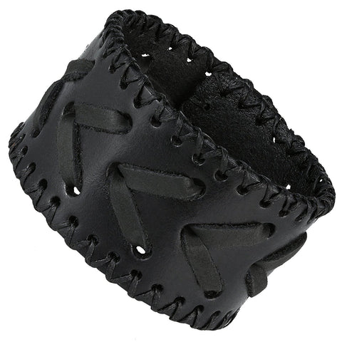 Men's Arrow Patterning Black Genuine Leather Cuff Bangle Bracelet (adjustable 8.3 inches,  1.6 inches width)