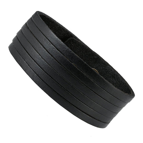 Black Genuine Leather Men's Cuff Bracelet Versatile & Durable (8.25 inches)