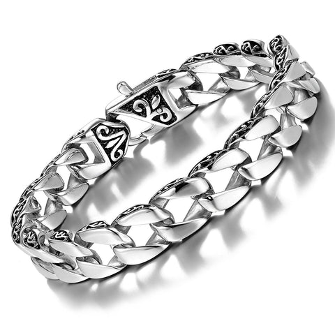 Beautiful Fleur De Lis Stainless Steel Link Bracelet for men (Silver,  8.5 Inches)