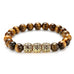 Beaded Cuff Bracelet with Stainless Steel Gold  & Brown Beads