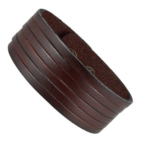 Brown Genuine Leather Men's Cuff Bracelet Durable & Classic (adjustable 8.25 inches)