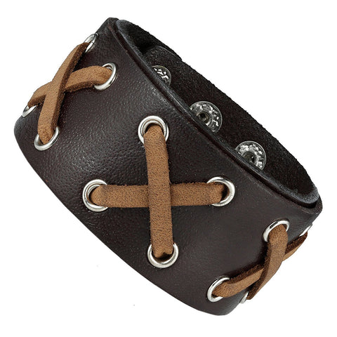 Uniquely Mixed s Black & Brown Genuine Leather Cuff Bangle Men's Bracelet (adjustable 8.25 inches)