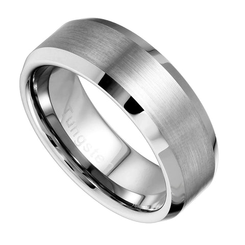 Solid Tungsten Silver  Wedding Engagement Ring Band for Men