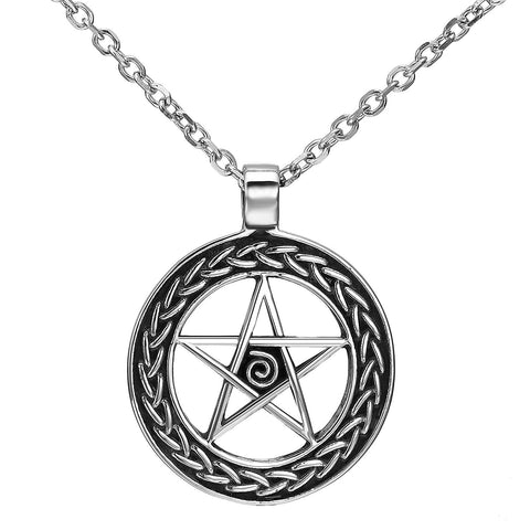 Magical Wiccan Pentagram Pentacle Pendant Stainless Steel Necklace for Men (21-inch chain)