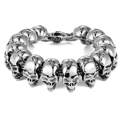 8.5 Inches 316L Stainless Steel Skull Head Gothic Biker Bracelet for Men