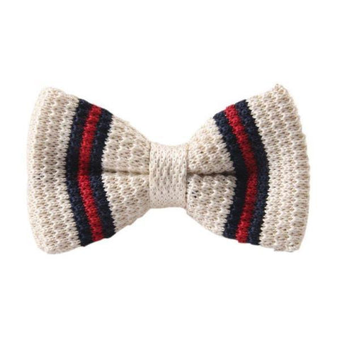 Knitted Bow Tie White/Red