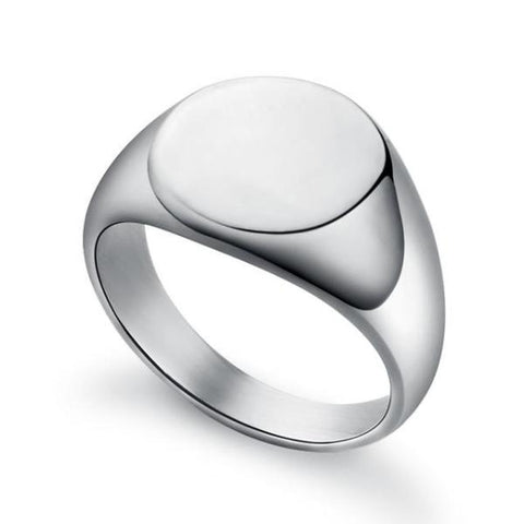 Round Silver Polished Pinky Signet Ring