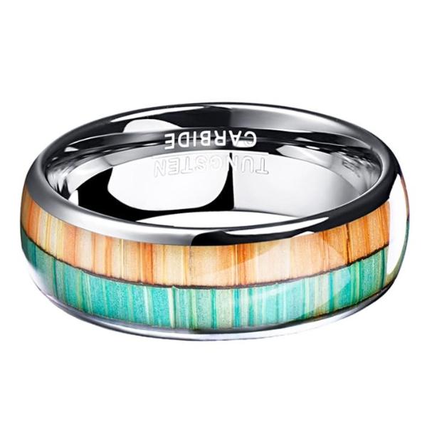 Dual Color Natural & Teal Wood Grain Ring