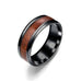 Wooden Inlay Wedding Ring Band with Black Carbon Inner-Shank