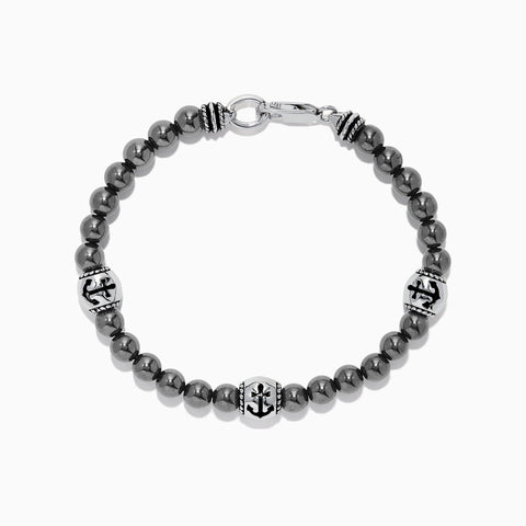 Effy Men's Sterling Silver Beaded Hematite Anchor Bracelet, 71.43 TCW