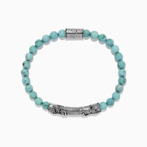 Effy Men's Sterling Silver Beaded Turquoise Wave Bracelet, 24.00 TCW