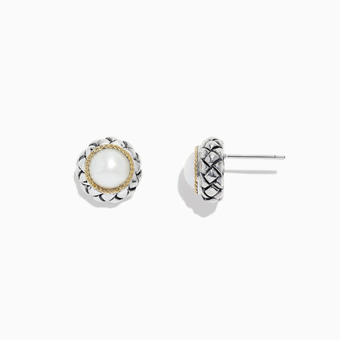 Effy 925 Sterling Silver & 18K Yellow Gold Cultured Fresh Water Pearl Stud Earrings
