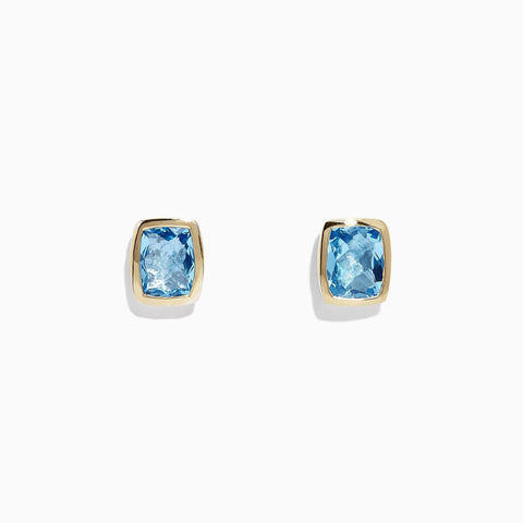 Effy 925 Sterling Silver & 18K Gold Blue Topaz Stud Earrings, 7.10 TCW