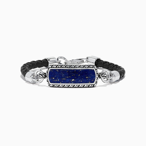 Effy Men's Sterling Silver Lapis Lazuli Woven Leather Bracelet, 7.00 TCW