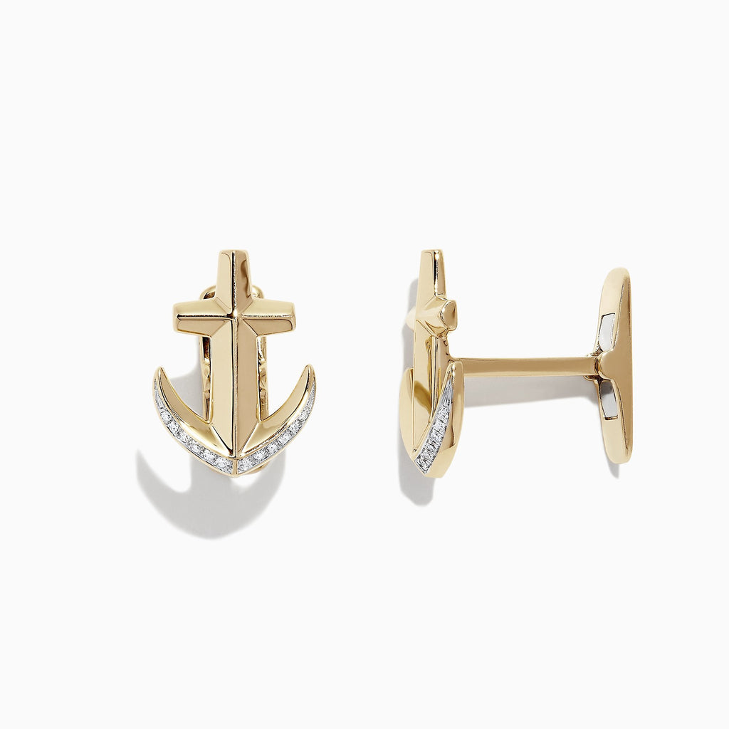 Effy Men's 14K Yellow Gold Diamond Anchor Cufflinks, 0.09 TCW