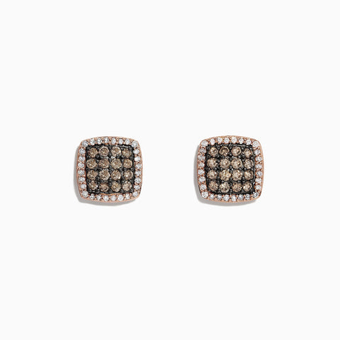 Effy 14K Rose Gold Espresso and White Diamond Stud Earrings, 0.71 TCW