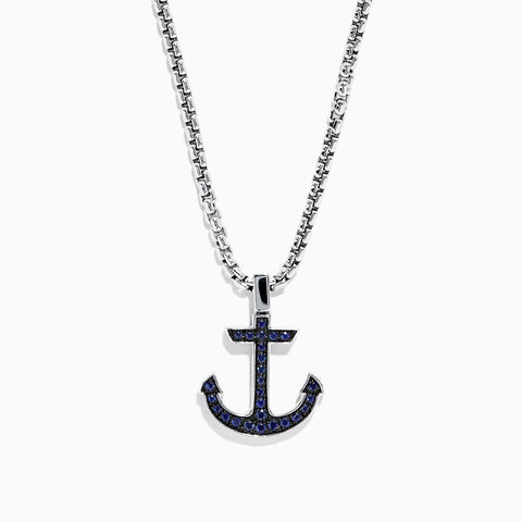 Effy Men's Sterling Silver Blue Sapphire Anchor Pendant, 0.52 TCW