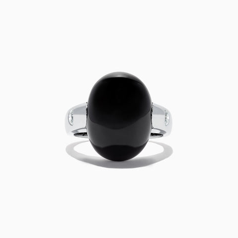 Effy Men's 14K White Gold Onyx and Diamond Dome Ring, 15.49 TCW