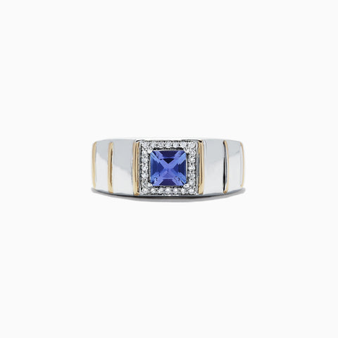 Effy Men's Sterling Silver & 14K Yellow Gold Tanzanite and Diamond Ring, 1.18 TCW