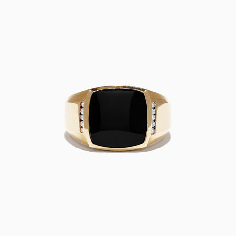 Effy Men's 14K Yellow Gold Black Agate and Diamond Ring, 0.13 TCW