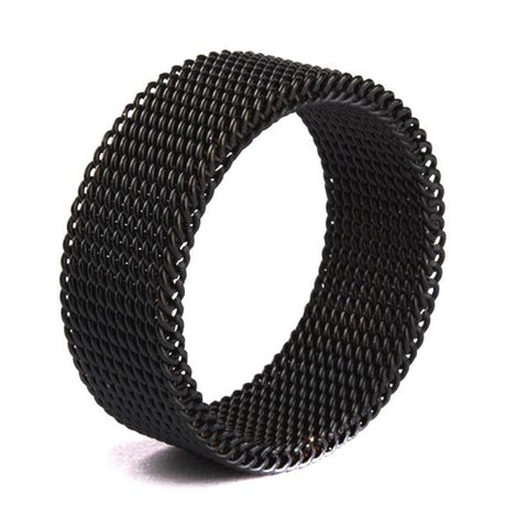 Men's Black Flexible Steel Mesh Ring - Tiffany Style