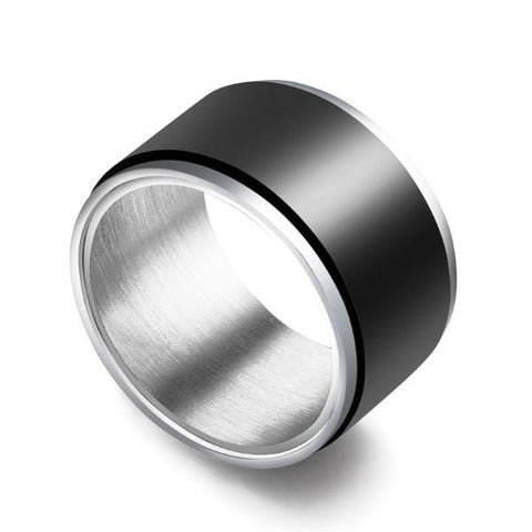 Extra-Wide Matte Black & Silver Biker Ring Band