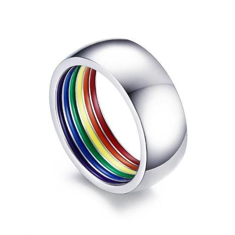 LGBT Pride Ring / Wedding Band in Silver with Rainbow Inner Shank