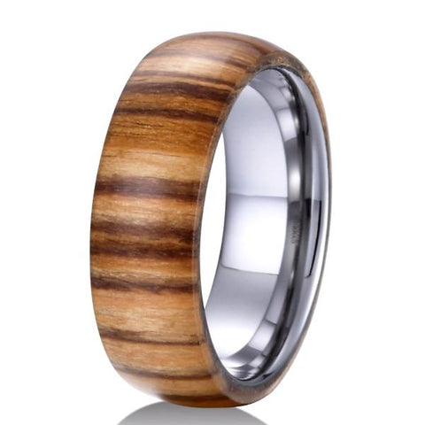 White Tungsten & Zebra Wood Ring for Men