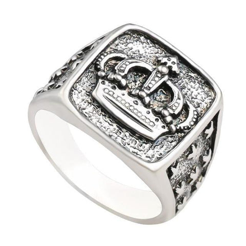 Silver Crown Signet Biker Ring