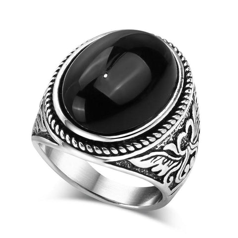 Vintage Silver Men's Ring with Black Red or Green Oval Stone