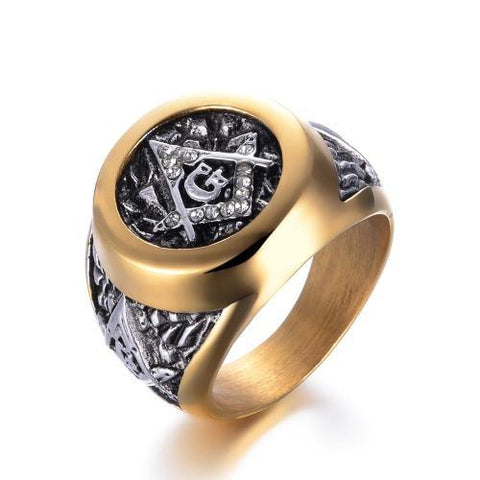 Men's Two-Tone Masonic G Compass Symbol Ring