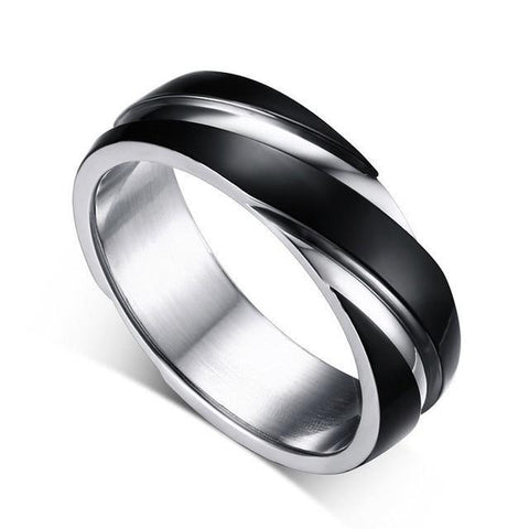 Black & Silver Candy Stripes Ring - Stainless Steel Band